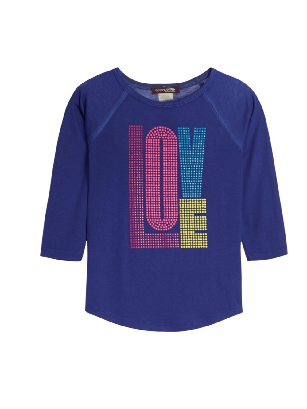 Sparkle by Stoopher LOVE Rhinestone T-Shirt Size 14 Royal Blue 3/4 Sleeve